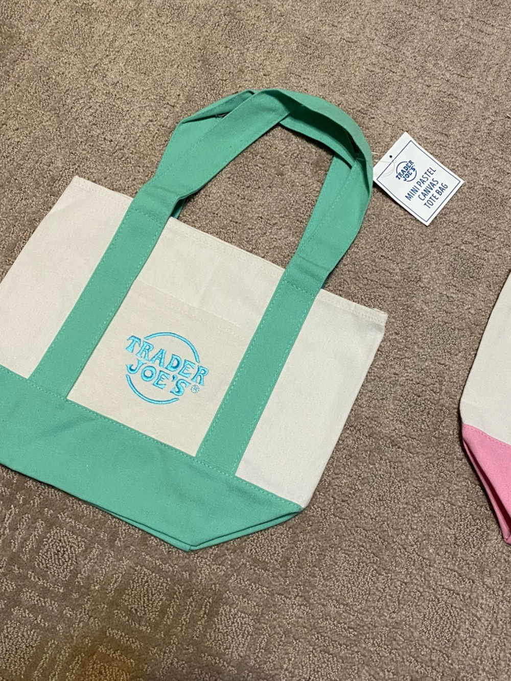 New {Trader Joe’s} Mini Pastel Canvas Tote Bags - Set of 2 - Picture 4 of 11